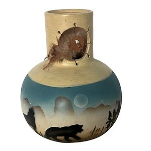 Navajo Native American Painted Clay Pot Dream Catcher